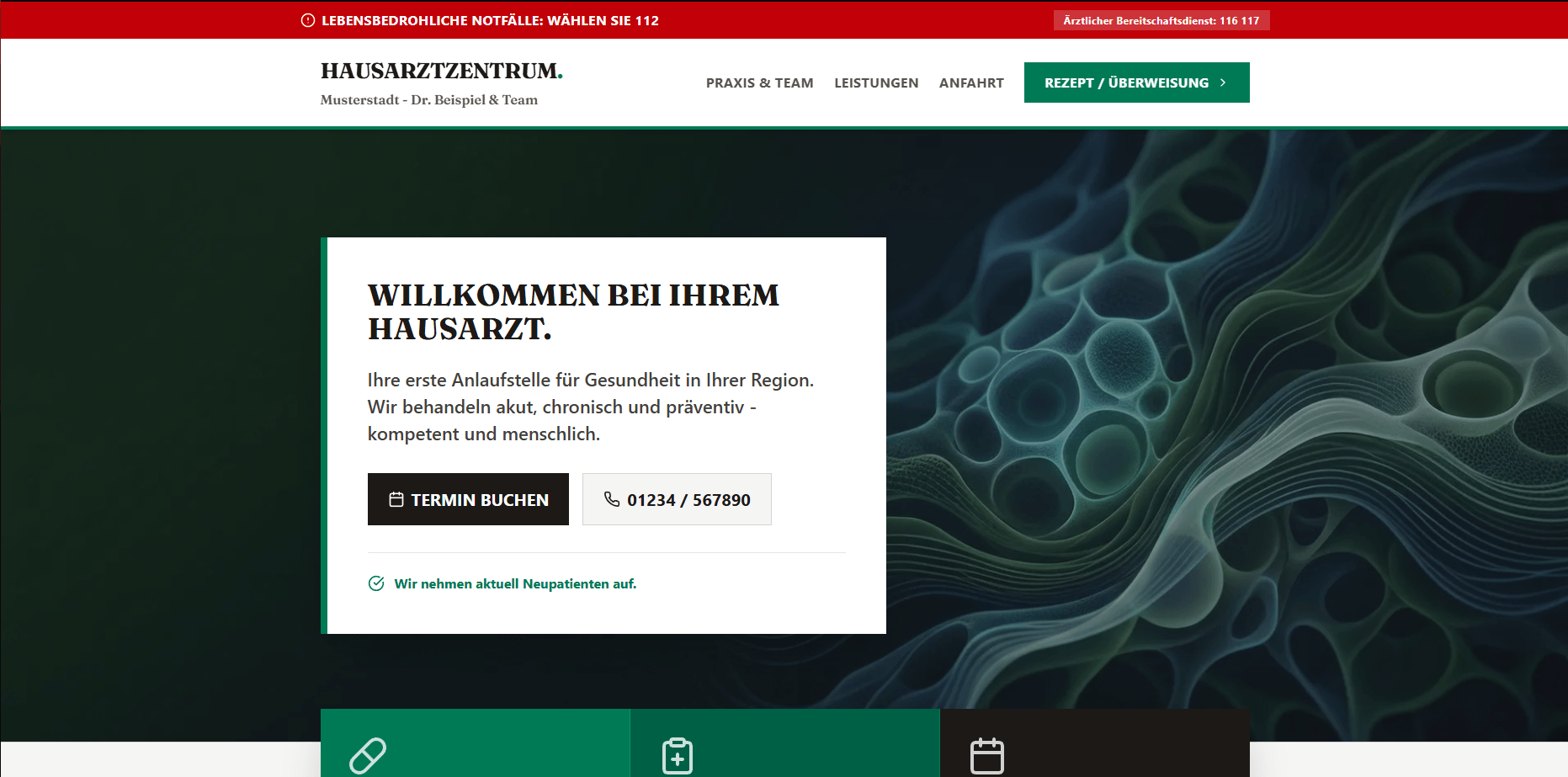 Preview der Beispiel-Website Hausarztzentrum Brakel mit klarer Hero-Struktur und Leistungsübersicht