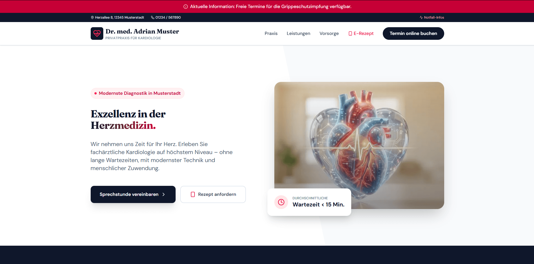 Preview der Beispiel-Website Dr. Vesper Kardiologie mit professioneller Facharzt-Darstellung